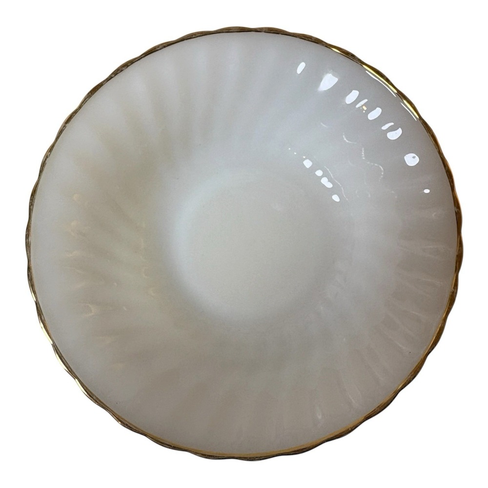 Vintage Anchor Hocking Fire-King Milk Glass Fluted Bowl Gold Trim USA
